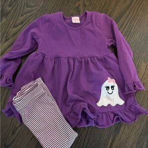 Stitchy Fish Purple Ghost Top and Striped Leggings Set